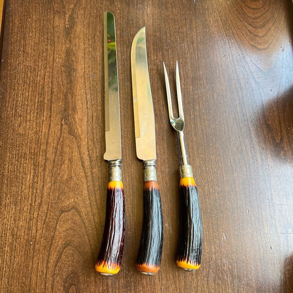 Vtg Bakelite 3 Piece Carving Set Regent Sheffield Hollow Ground England